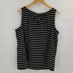 Dana Bachman black and white horizontal stripe sleeveless blouse size XL accent